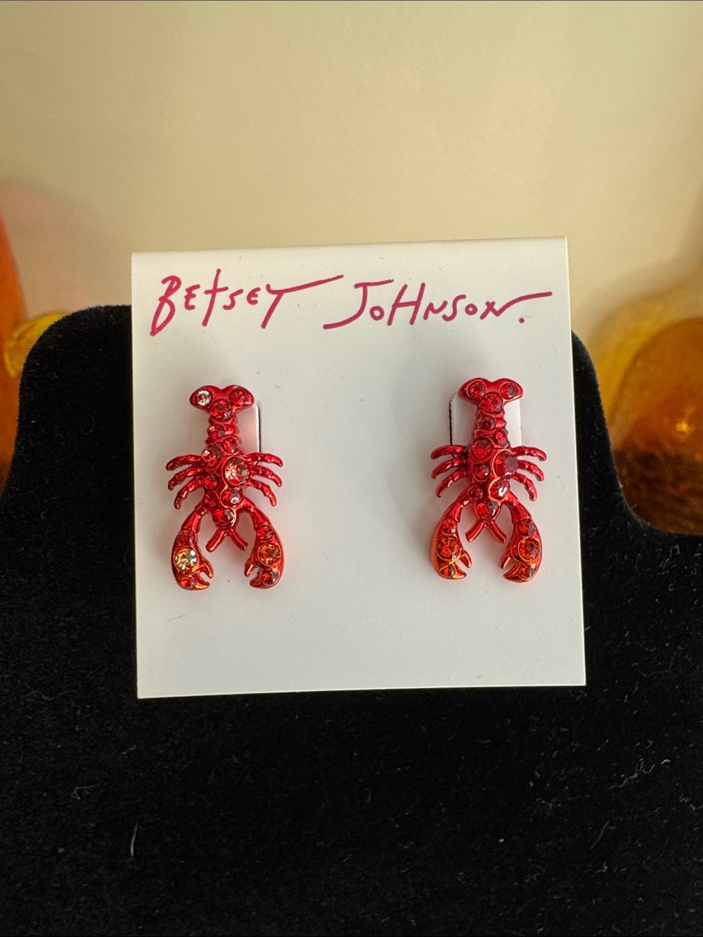 Betsey Johnson Red Rhinestone Lobster Stud Earrings